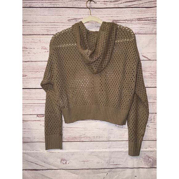 Faded Rose Essential Woman Tan Knitted Cropped Hooded Zip Up SzM - Picture 4 of 9